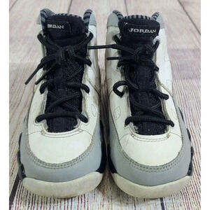 Nike Air Jordan 9 Retro Baron 45 Sneakers Youth Size 10C Black White Gray